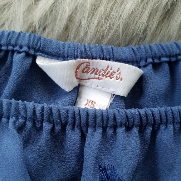 Blue Ruffle Crop Top Blouse Boho Chic Embroidered - Picture 2 of 6